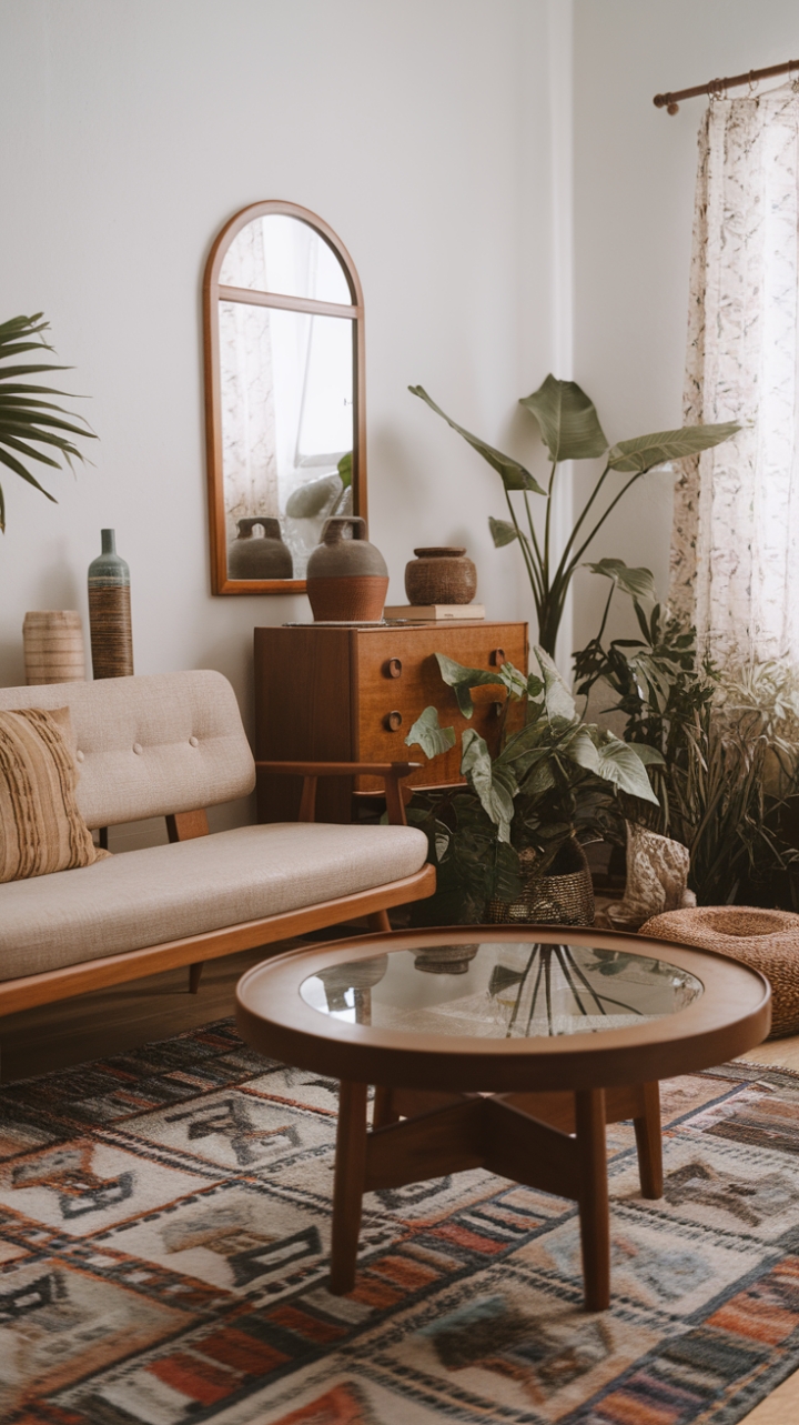 Charming Mid-Century Boho Living Room with Eclectic Style