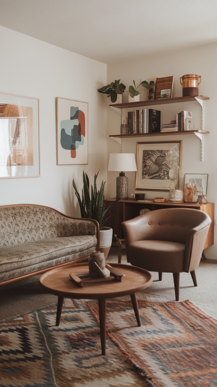 Eclectic Mid-Century Boho Living Room with Vintage Charm