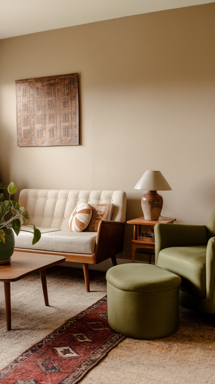 Cozy Mid-Century Boho Living Room with Natural Textures