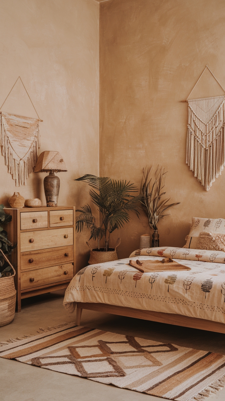 Cozy Boho Bedroom with Earthy Tones and Rustic Charm