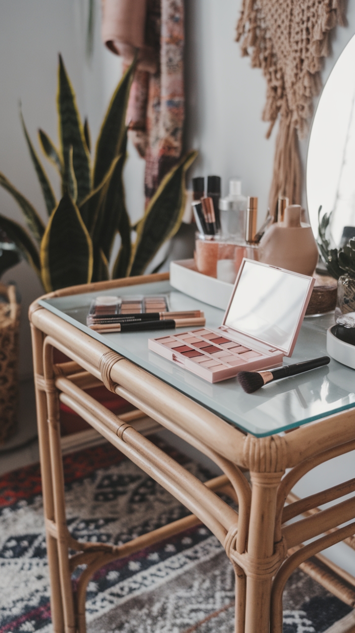 Create Your Glam Zone with a Chic Rattan Vanity and Playful Accents