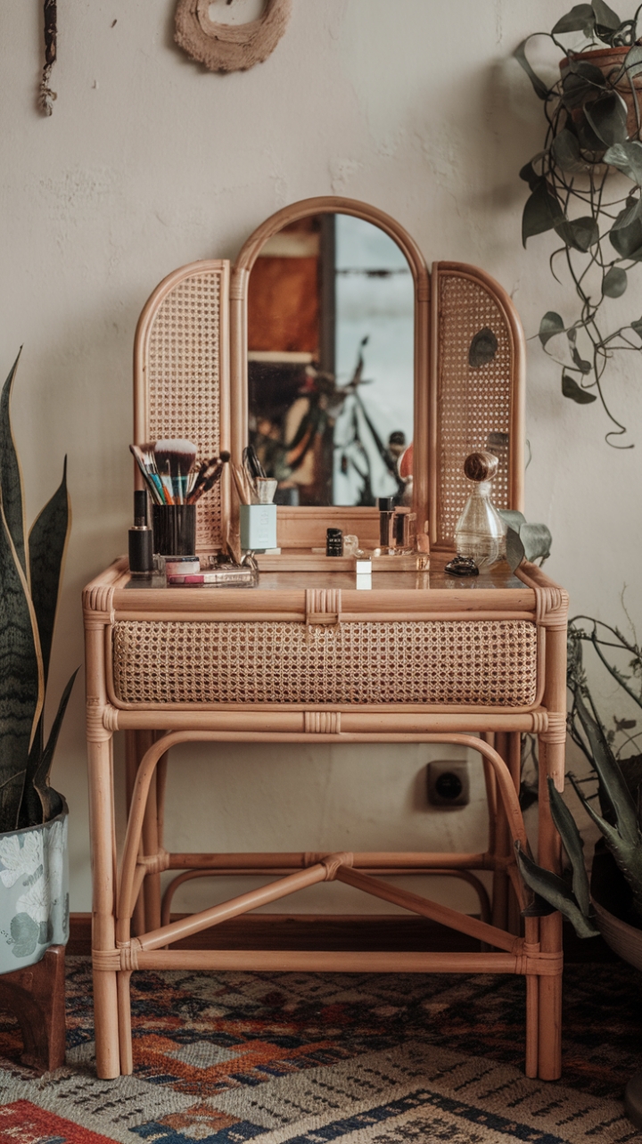 Elevate Your Morning Routine with a Bohemian Rattan Vanity