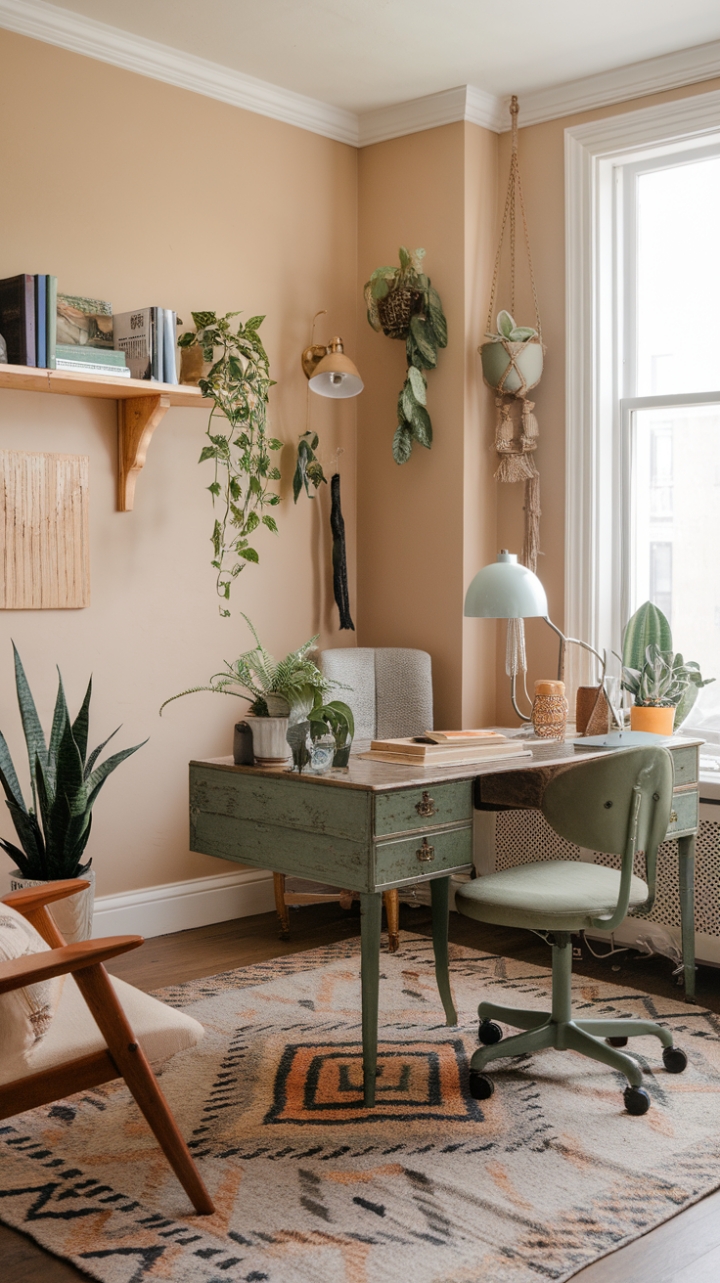 Bohemian Office Oasis: Where Vintage Charm Meets Lush Inspiration