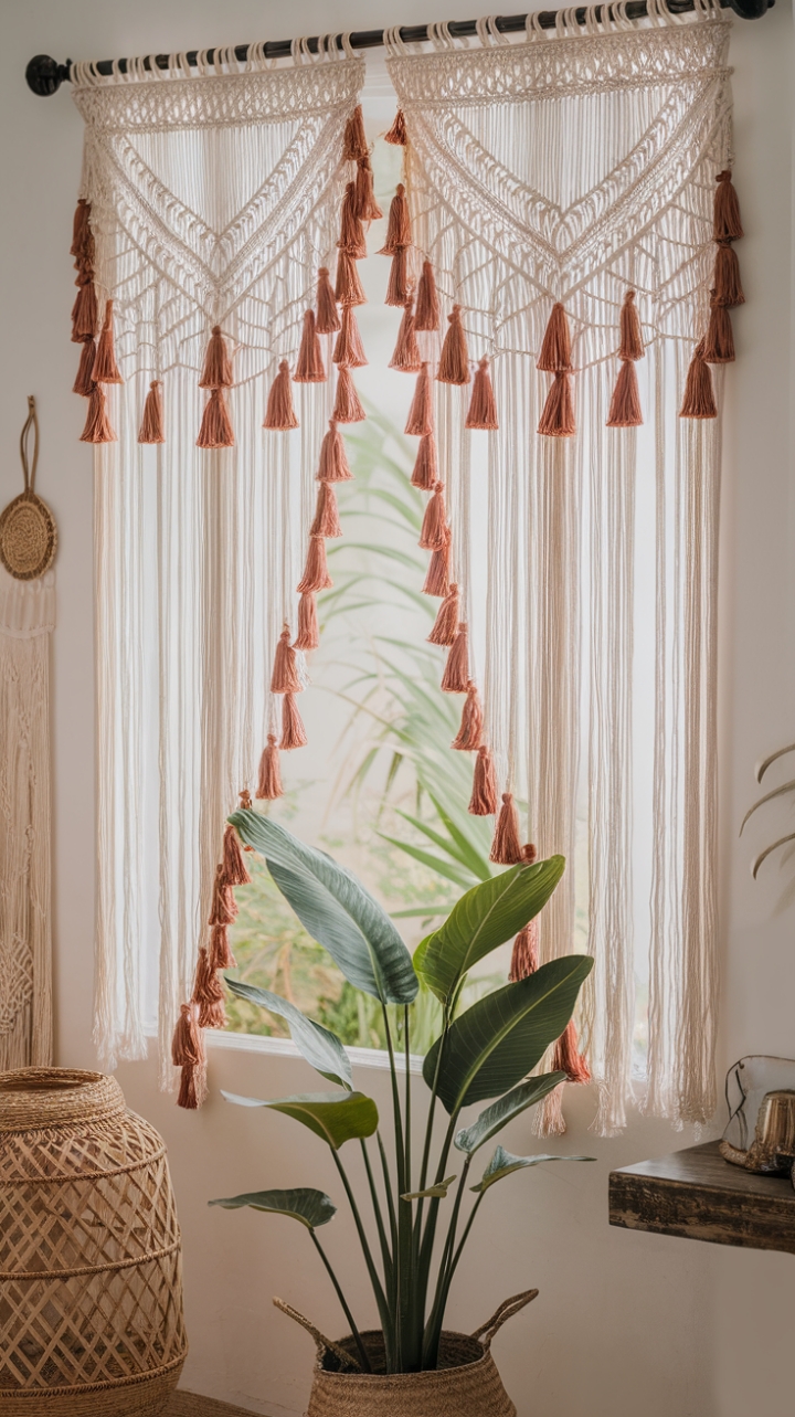 Unveil a Bohemian Oasis: Textured Curtains and a Secret Garden View