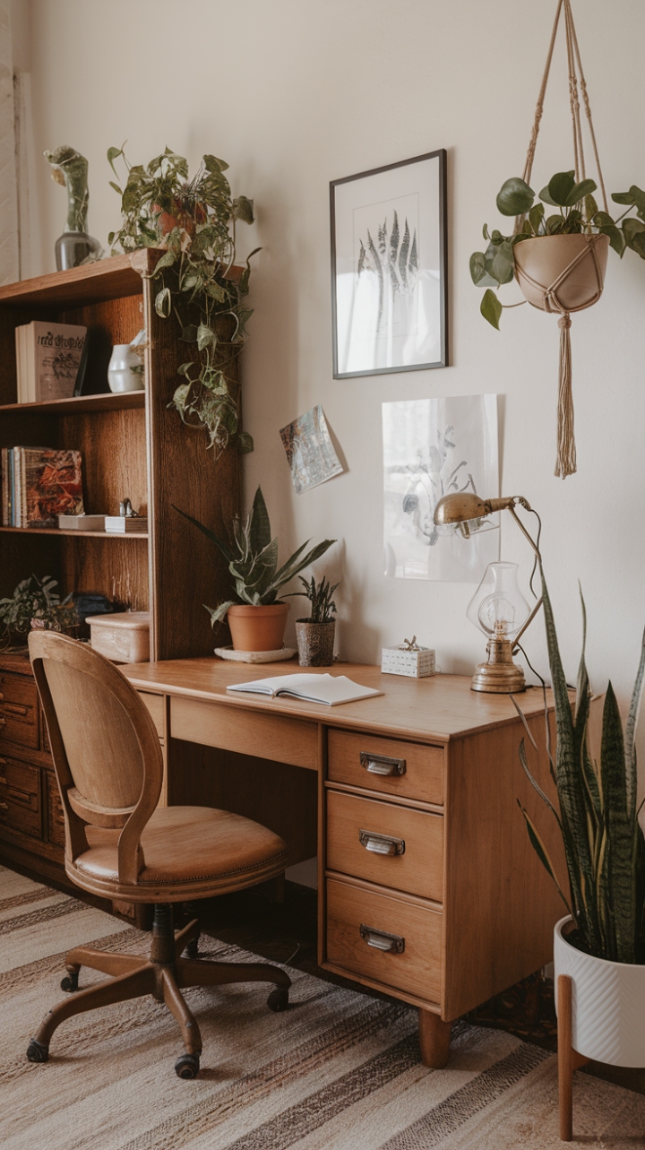 A Bohemian Workspace Filled with Warm Light and Natural Charm