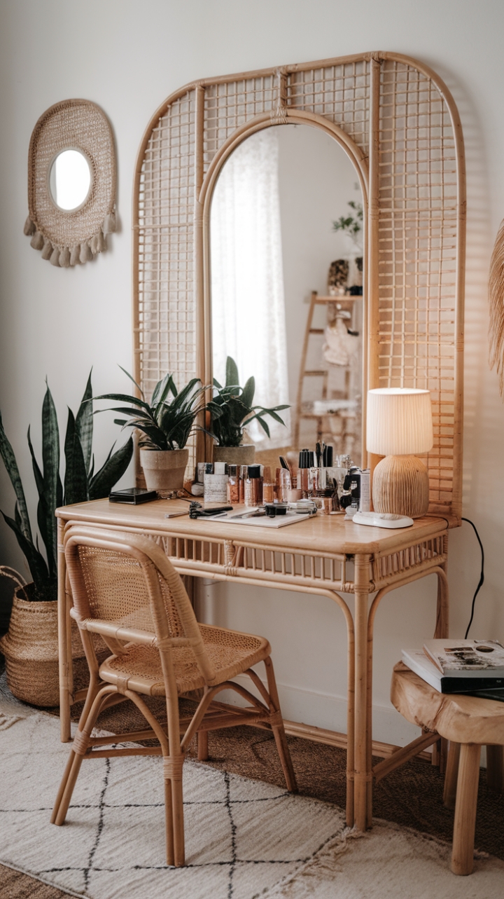 Boho-Chic Beauty Sanctuary with Rattan Vanity