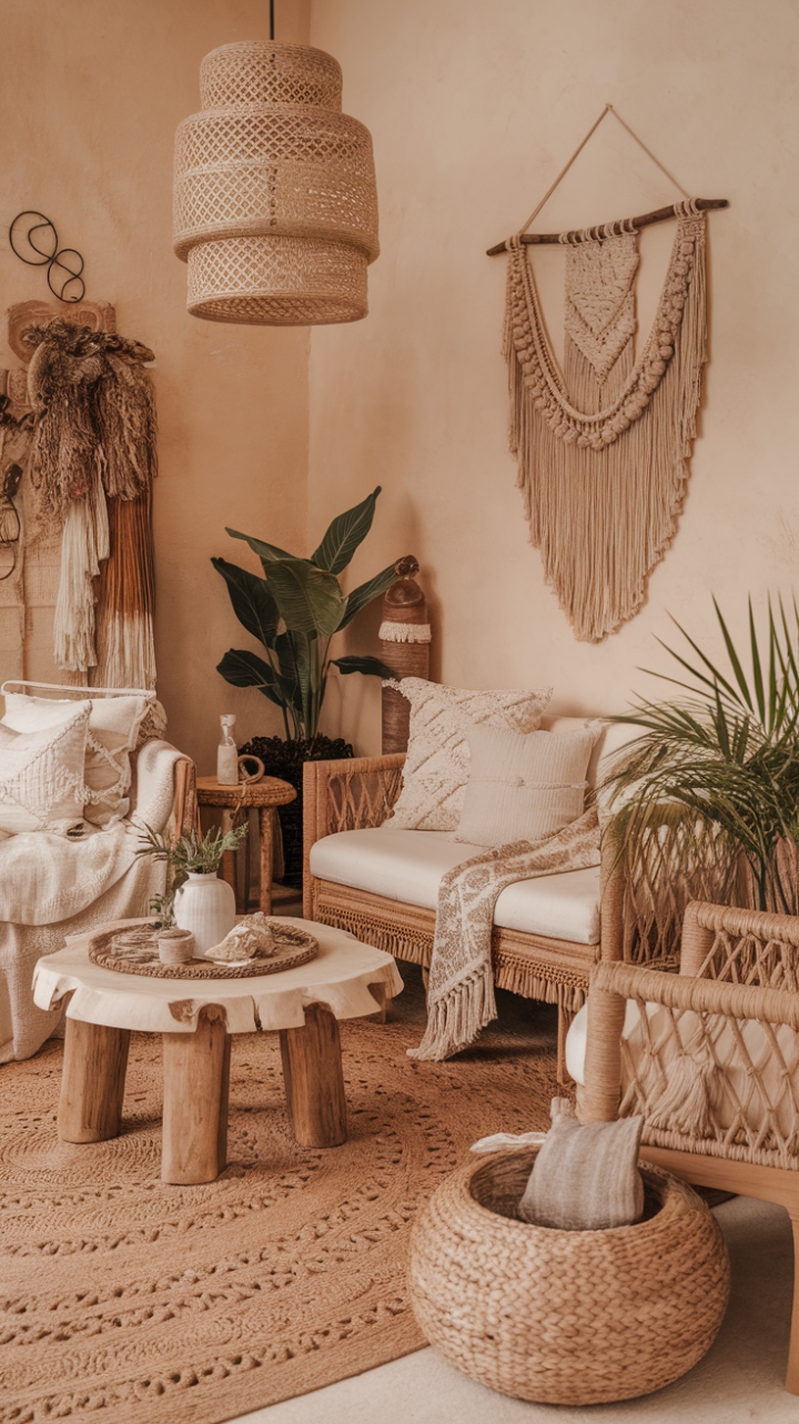 Create a Cozy Boho Living Room with Earthy Tones and Lush Plants