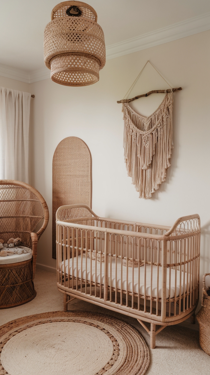 Charming Bohemian Baby Room: A Cozy Blend of Natural Elements and Playful Details
