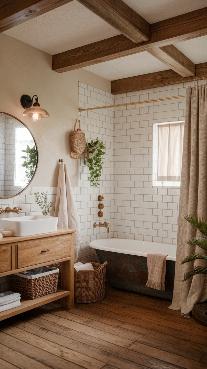 Dreamy Bohemian Farmhouse Bathroom with Rustic Charm and Vintage Vibes