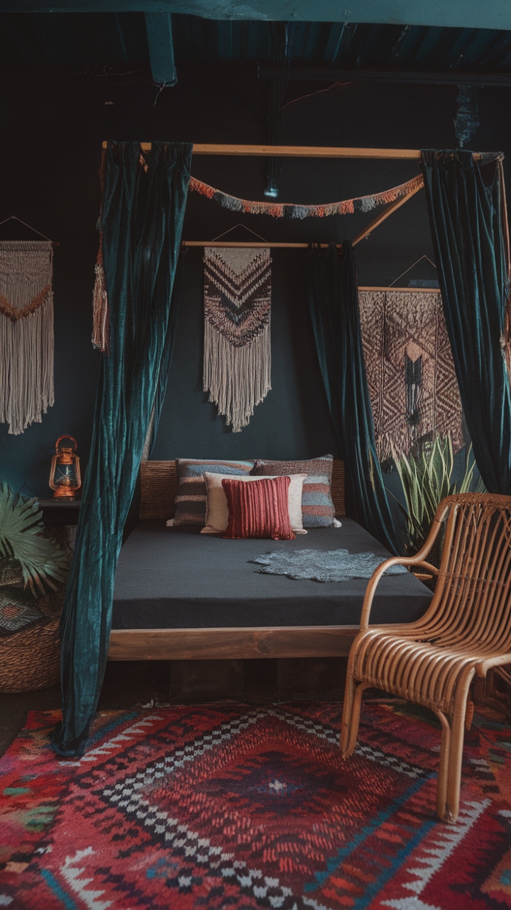 Dark and Dreamy Boho Sanctuary: A Cozy Retreat of Eclectic Elegance