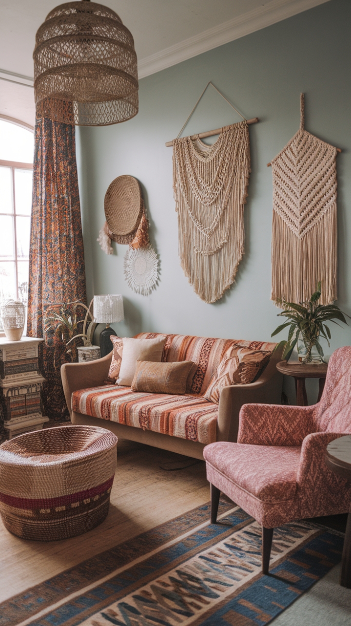 Bohemian Bliss: A Cozy Vintage Lounge with Eclectic Charm