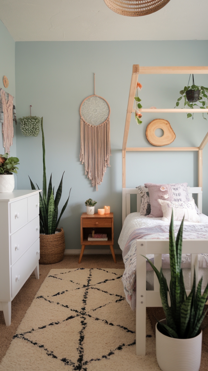 Serene Bohemian Retreat: A Cozy Blue Sanctuary for Relaxation and Inspiration