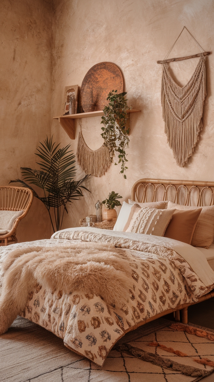 Bohemian Bliss: A Cozy Bedroom Retreat with Earthy Charm