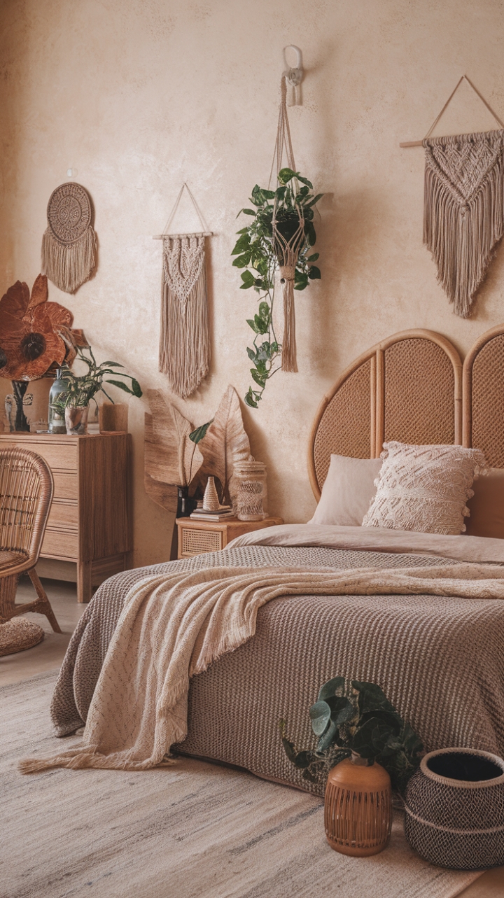 Bohemian Bliss: An Eclectic Bedroom of Textures and Natural Charm