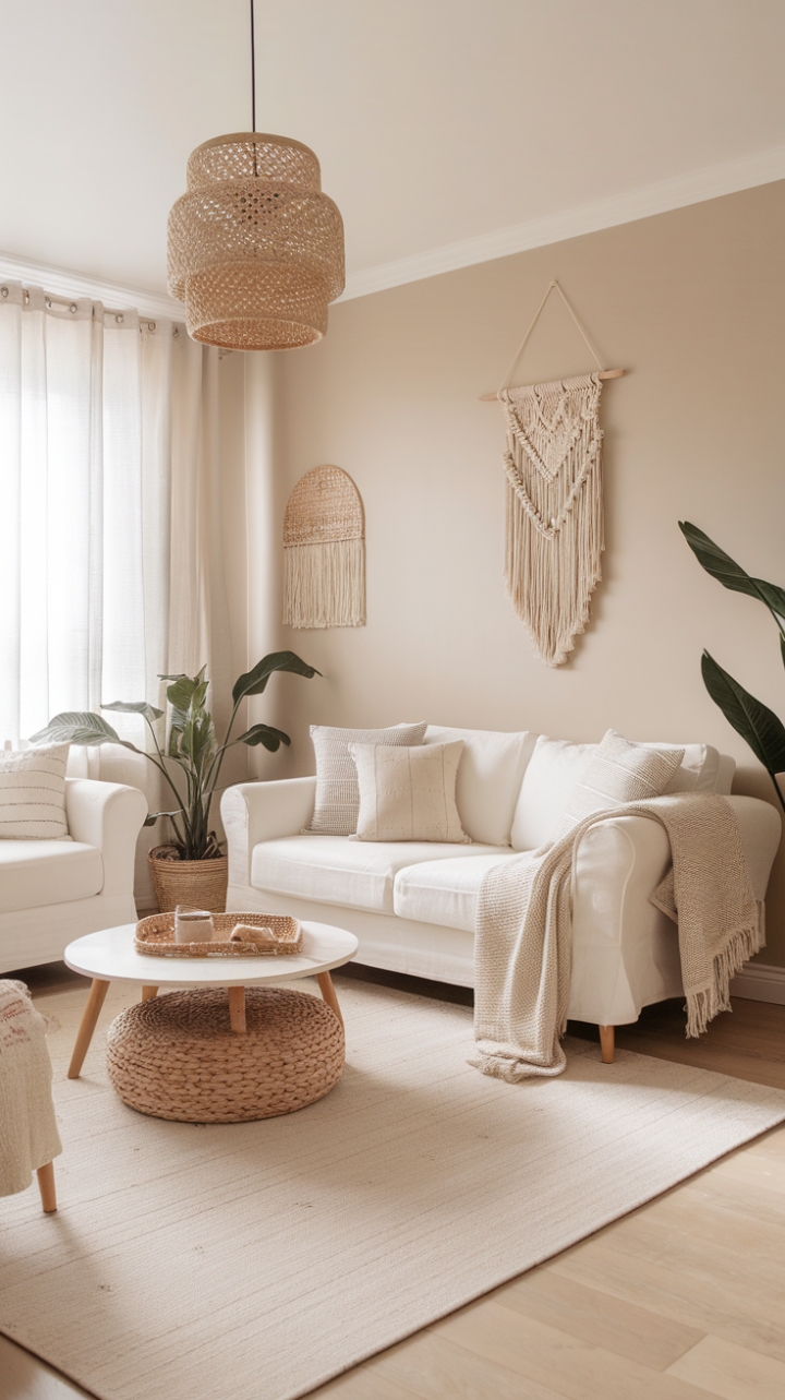 Minimalist Meets Bohemian: A Serene, Stylish Living Room
