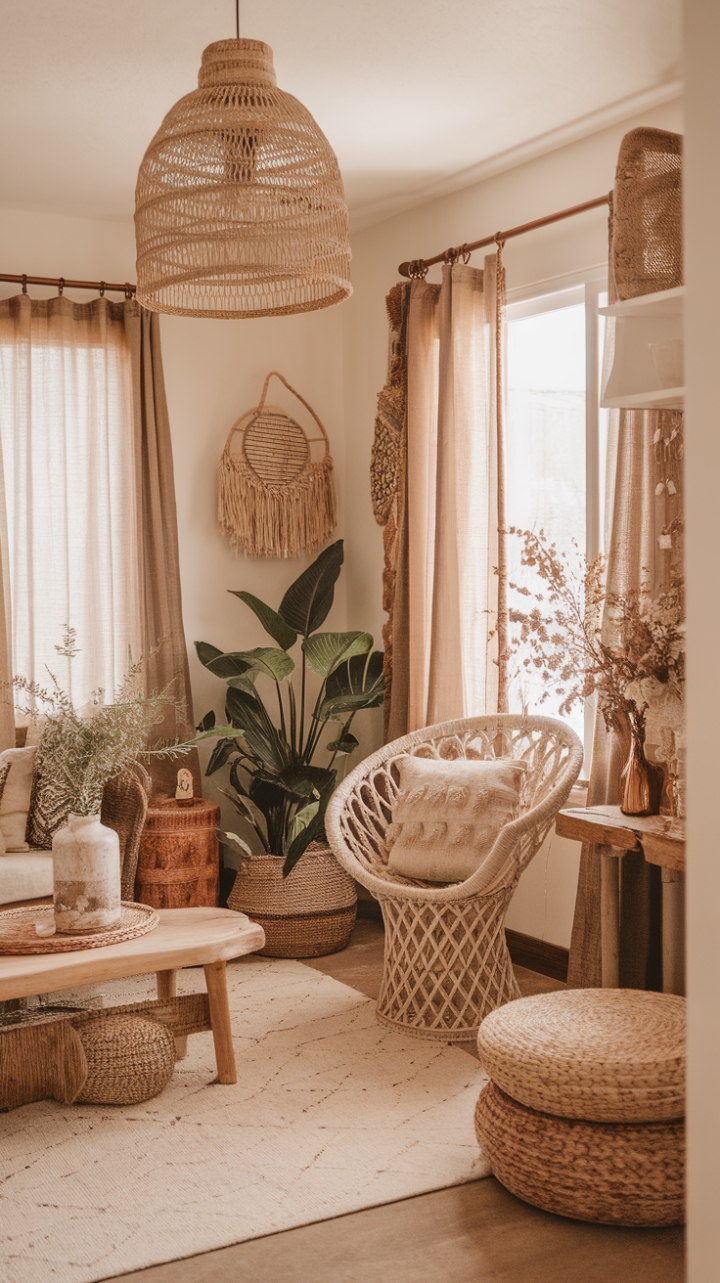 Bohemian Bliss: A Neutral Sanctuary of Textures and Greenery