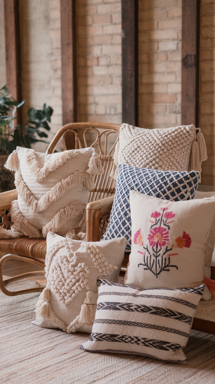 Transform Your Bohemian Retreat with Textured Pillows and Rustic Charm