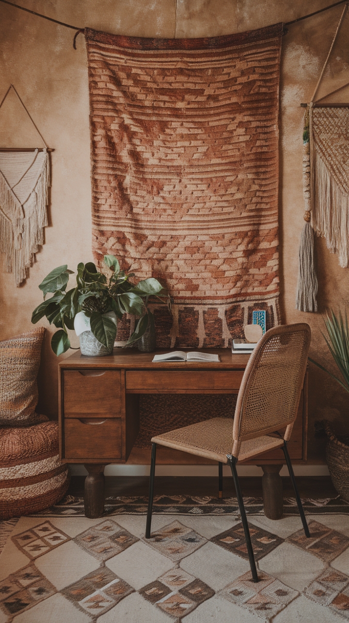 Bohemian Dream Office: Inspire Creativity with Earthy Hues and Vintage Finds