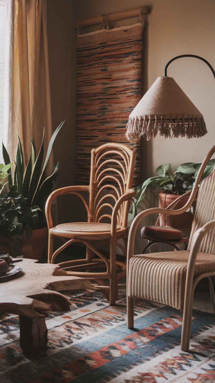 Create Your Bohemian Sanctuary with Rattan, Wicker, and Artistic Accents