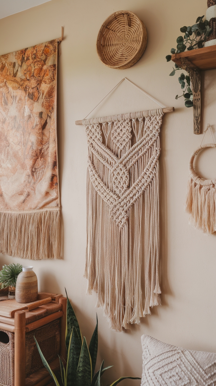 Bohemian Chic: A Gallery Wall of Floral, Macrame, and Natural Textures
