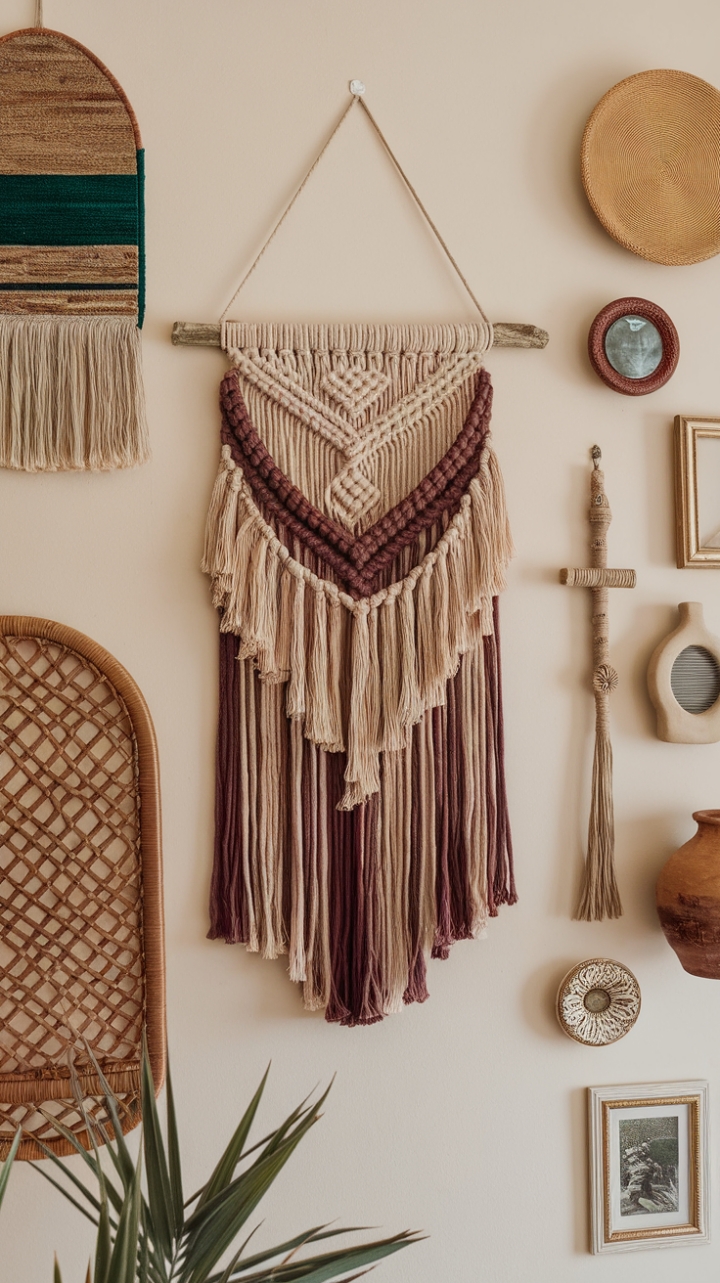 Bohemian Gallery Wall: Artful Macrame and Natural Textures
