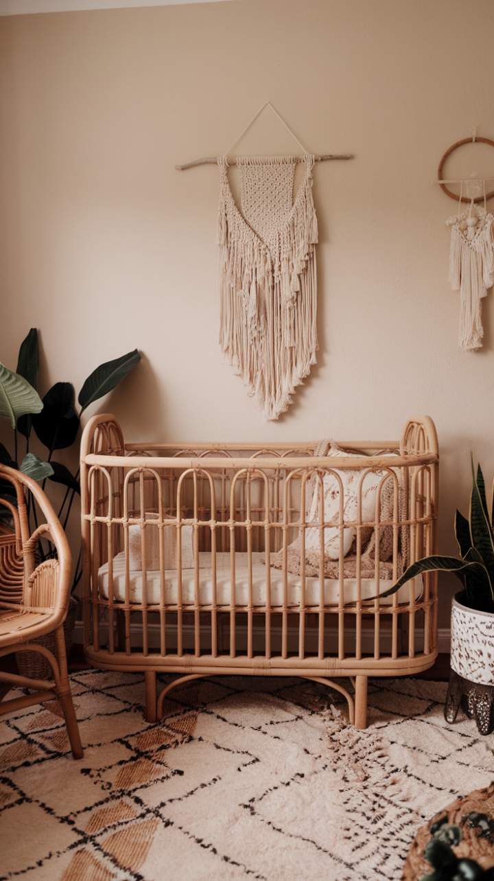 Bohemian Nursery Bliss: Rattan, Macrame, and Cozy Calm