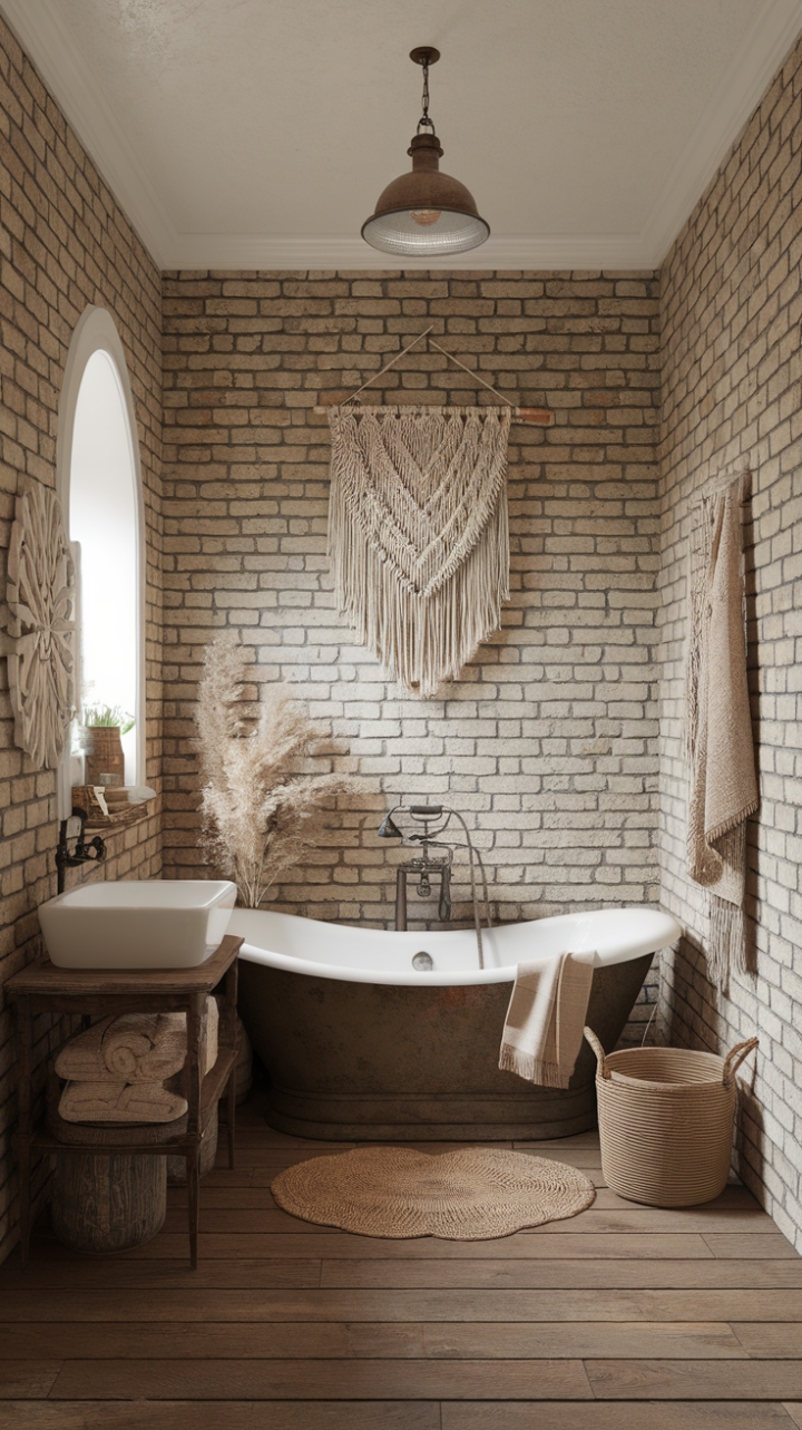 Charming Farmhouse Boho Bathroom with Cozy Charm