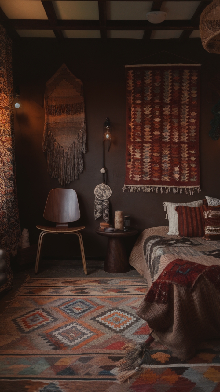 A Boho Dreamscape: Where Patterned Rugs and Artful Walls Create a Perfectly Imperfect Sanctuary