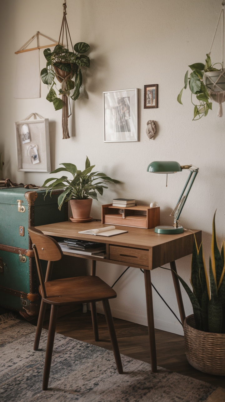 A Bohemian Sanctuary: Vintage Charm and Lush Greenery for Inspired Work