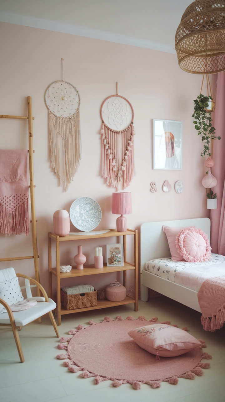 Dreamy Boho Escape with Soft Pinks and Natural Wood