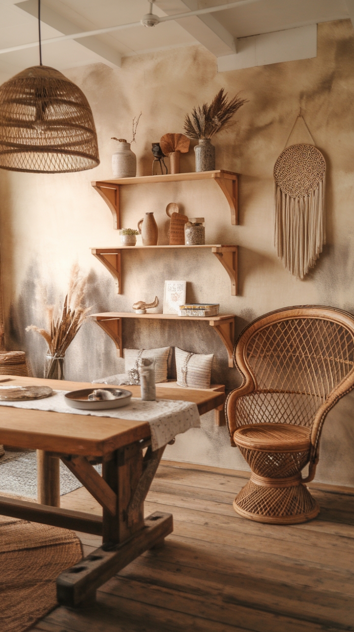 Rustic Boho Charm: A Cozy, Patterned Sanctuary