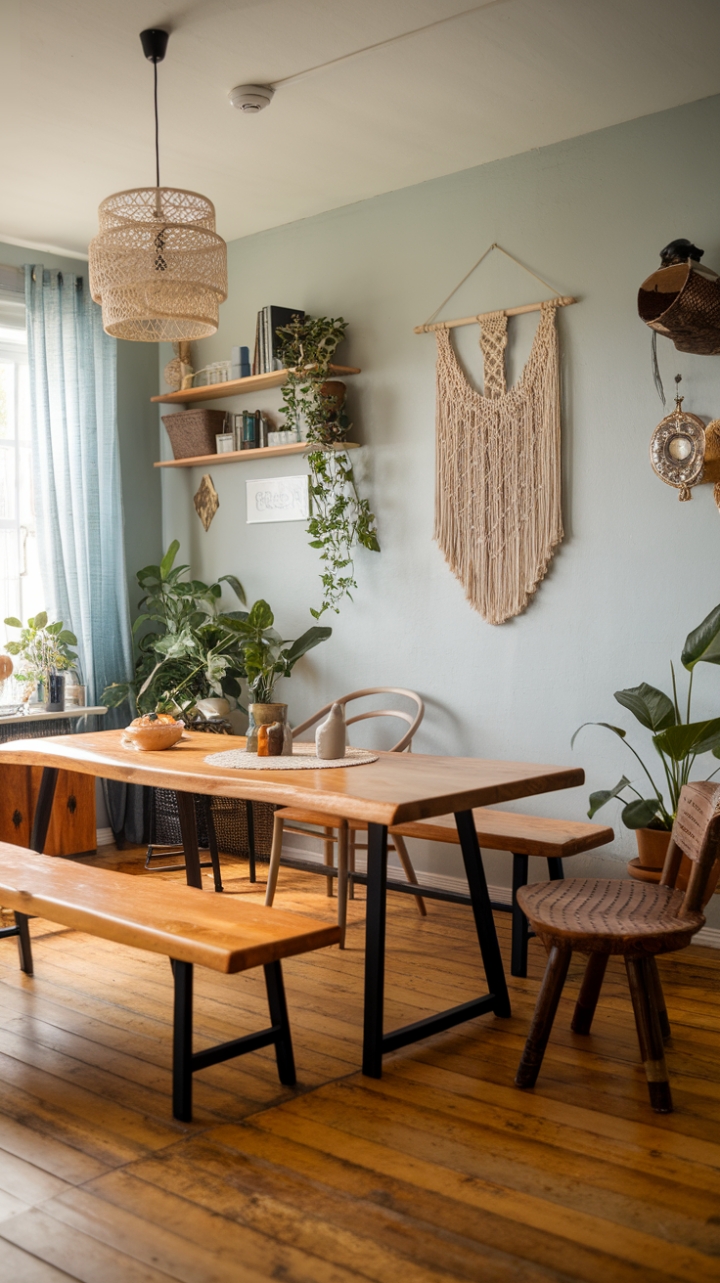Bohemian Dining Oasis: Rustic Charm and Eclectic Style