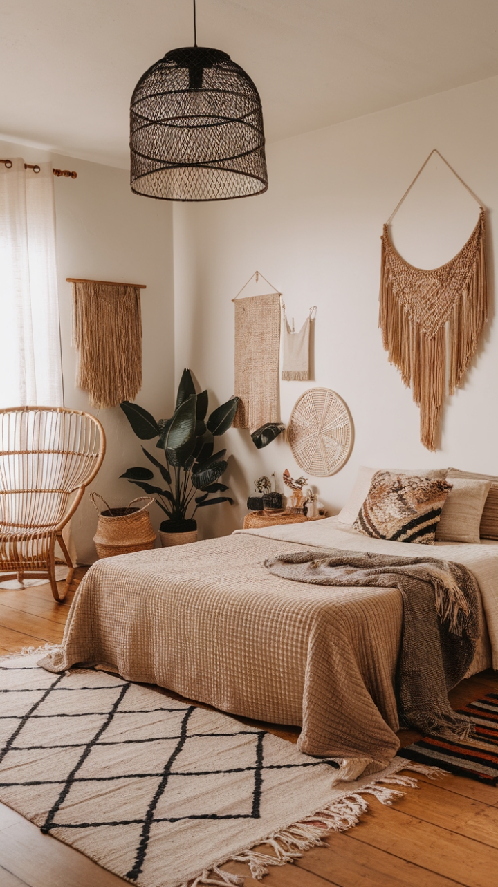 Chic Rattan Retreat: A Cozy Sanctuary of Pattern and Warmth
