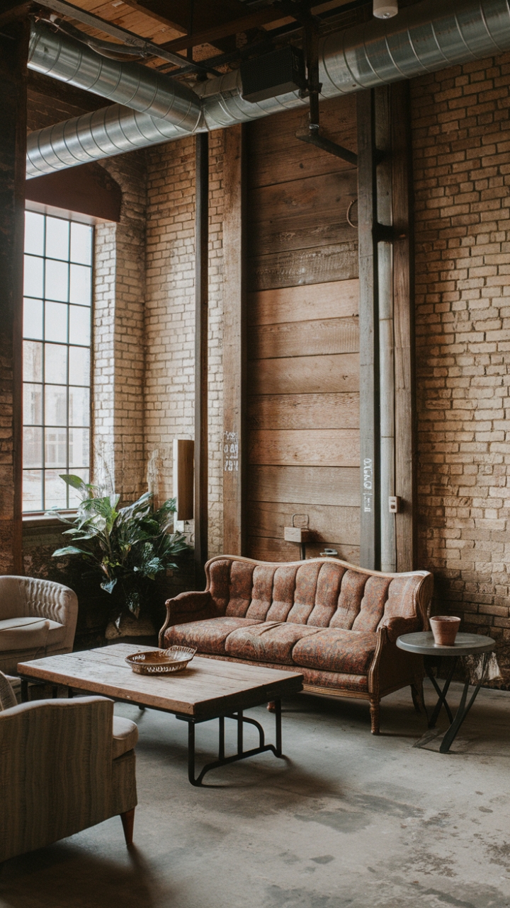 Bohemian Meets Industrial: An Eclectic Lounge of Rustic Charm and Urban Edge