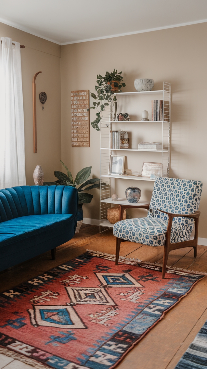 Chic Comfort: A Bohemian-Modern Living Room with Vintage Charm