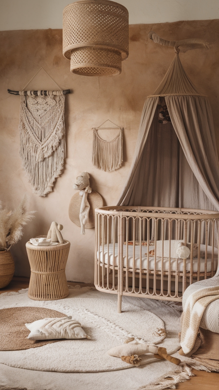 Bohemian Baby Sanctuary: Rattan, Macrame, and Cozy Charm