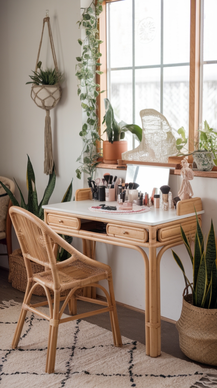 Elevate Your Beauty Routine with a Boho Rattan Vanity