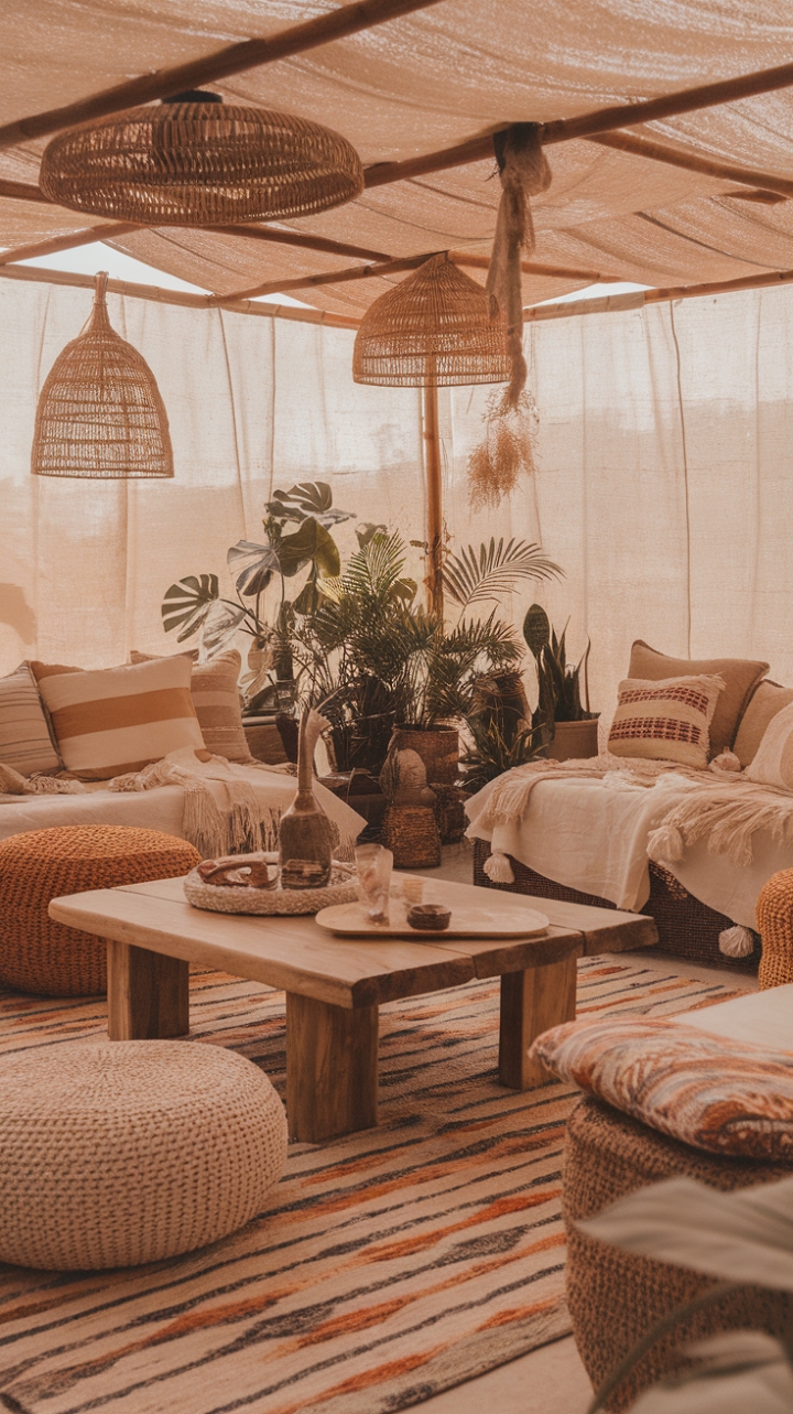 Serene Bohemian Living Room: A Natural Sanctuary for Relaxation