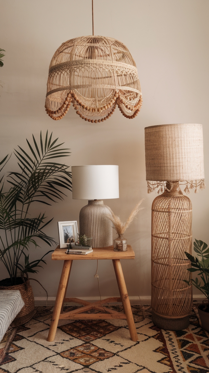 Bohemian Bliss: A Cozy Corner with Warm Rattan Glow