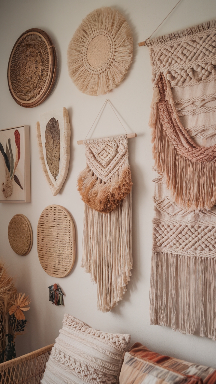 Boho Bliss: A Dreamy Gallery Wall of Woven Wonders and Earthy Art