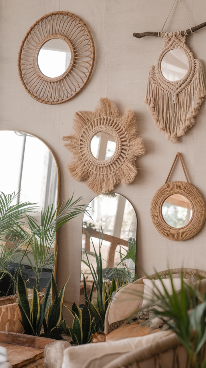 Boho Wall Wonders: A Rustic-Chic Mirror Collection