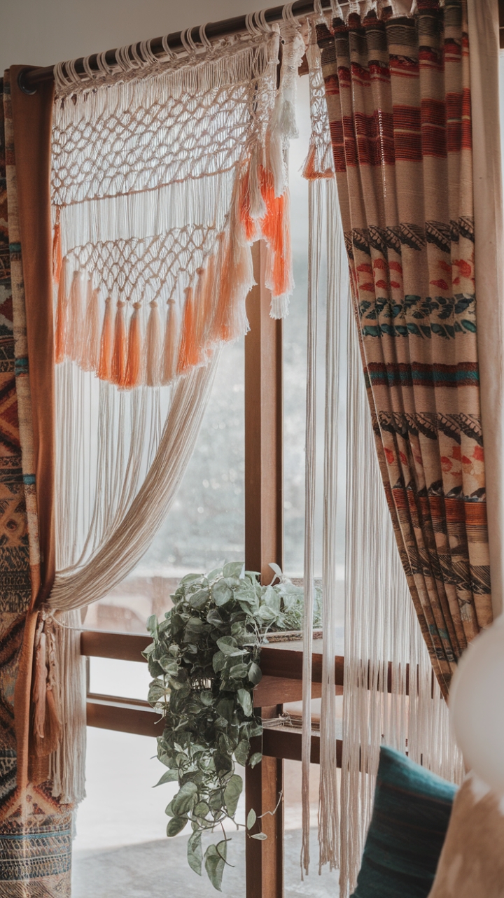 Bohemian Bliss: A Sunlit, Eclectic Living Room with Vintage Charm and Green Accents