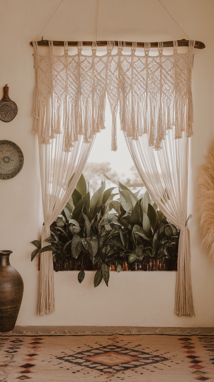 Bohemian Bliss: A Sunlit Sanctuary of Macrame and Lush Greenery