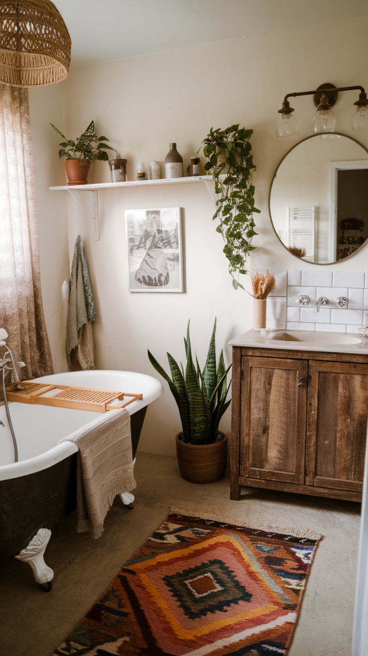 Golden Boho Farmhouse Bathroom: A Rustic Retreat