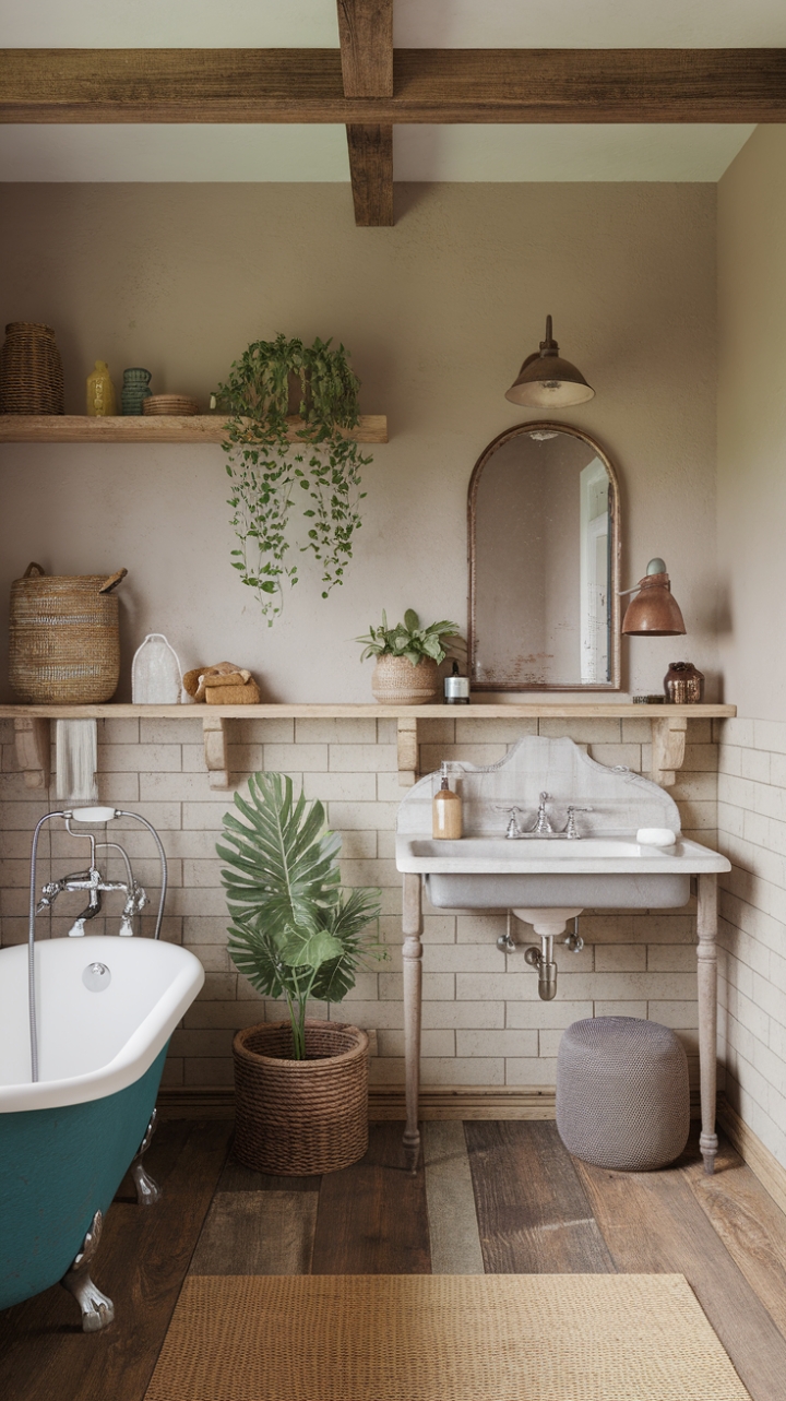 Bohemian Bathroom Bliss: Vintage Charm Meets Earthy Elegance