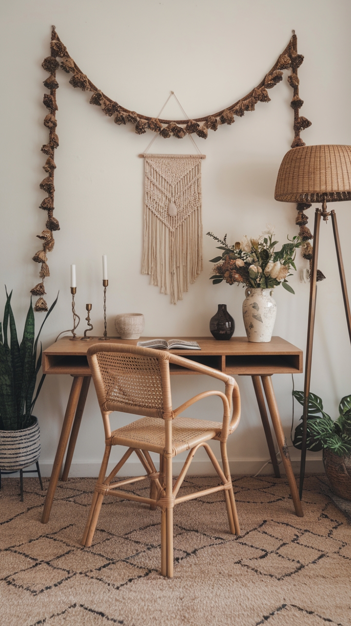 Bohemian Home Office: A Lush, Rattan-Inspired Workspace for Creative Inspiration