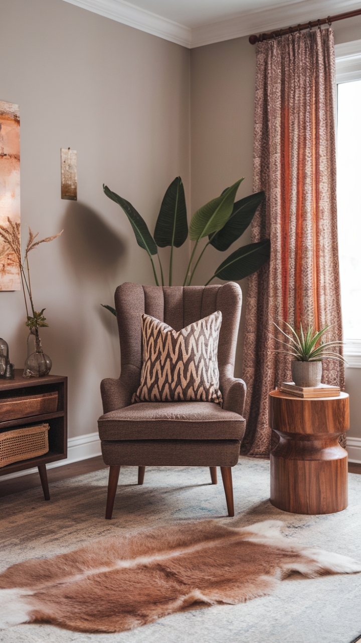 Chic Bohemian Lounge: Soft Grey Walls and Cozy Details Create a Stylish Escape