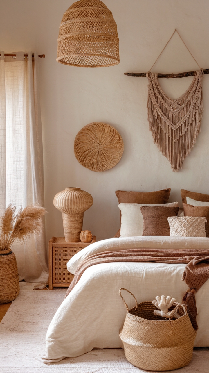 Serene Bohemian Bedroom: Rustic Charm Meets Earthy Elegance