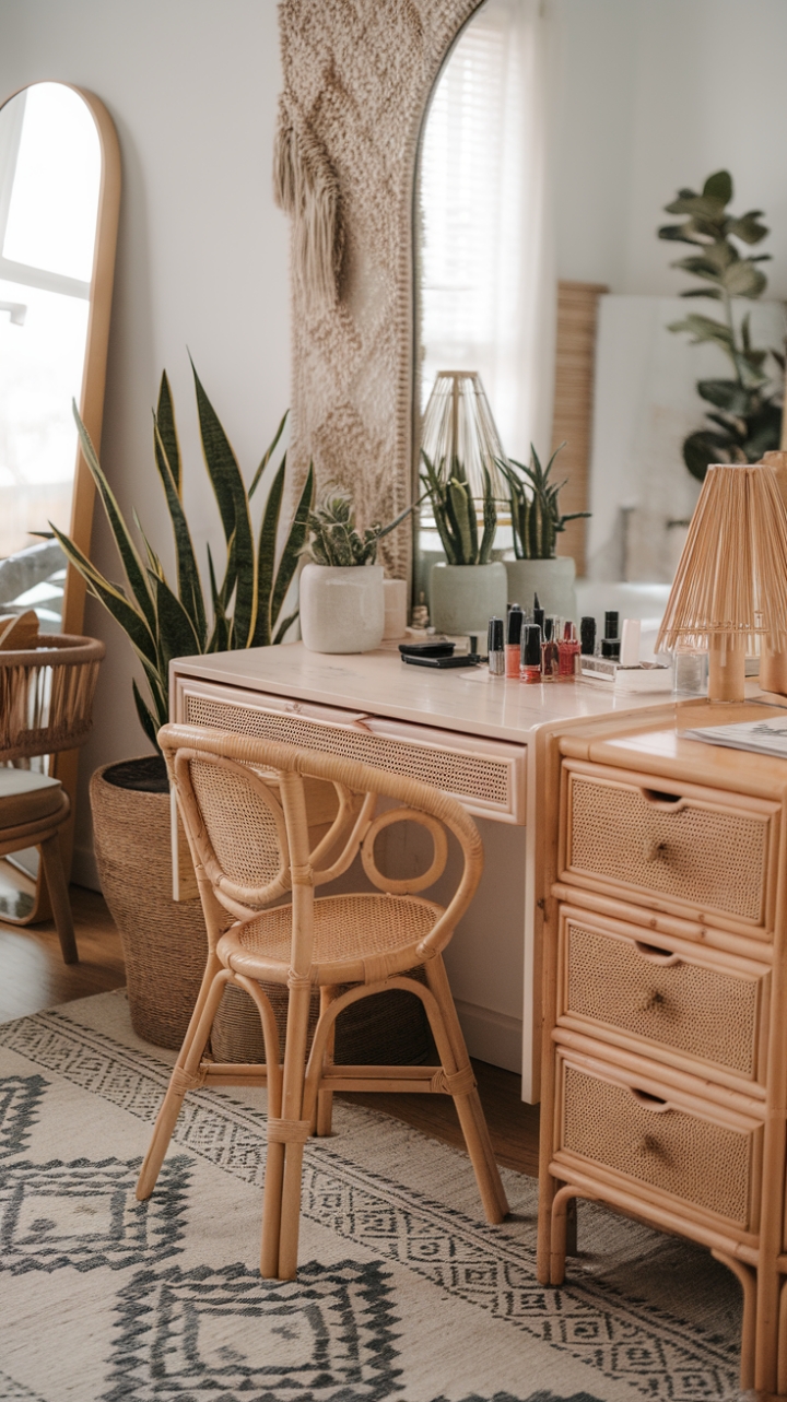 Bohemian Beauty Oasis: Rattan and Wicker Vanities for Your Glam Retreat