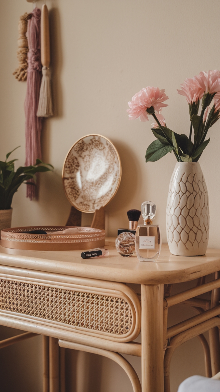 Elevate Your Beauty Sanctuary with a Boho-Chic Rattan Dressing Table